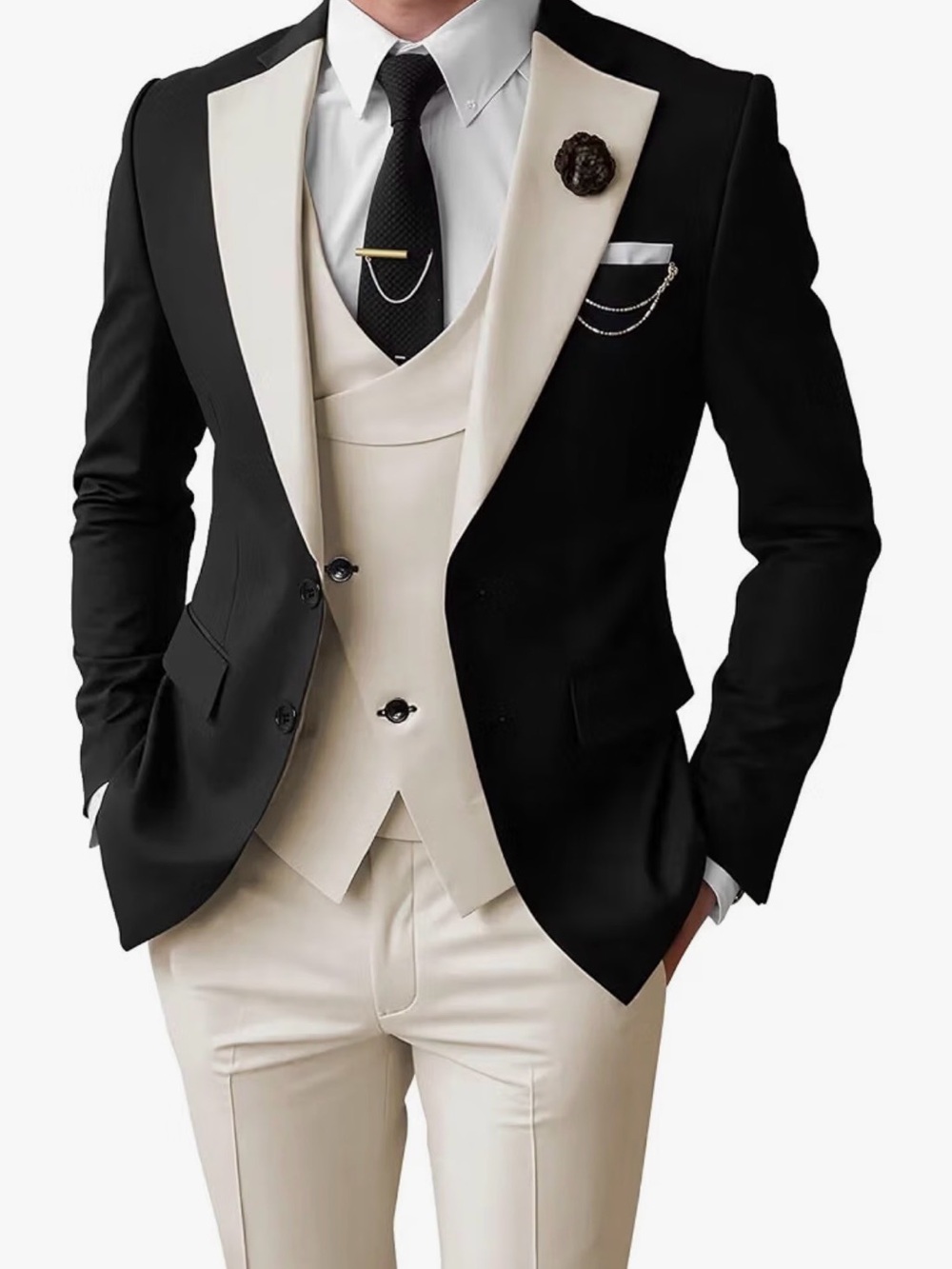 Men's Two-Tone Black & Champagne Beige 3pc TUX Size 40 L 30” inseam